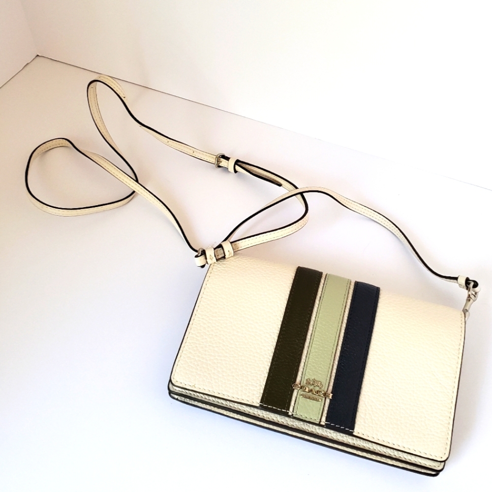 COACH Anna Foldover Crossbody Clutch With Varsity Stripe